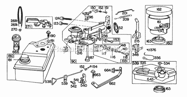 CarburetorsAircleanersFuel Diagram and Parts List for  Briggs and Stratton Engine